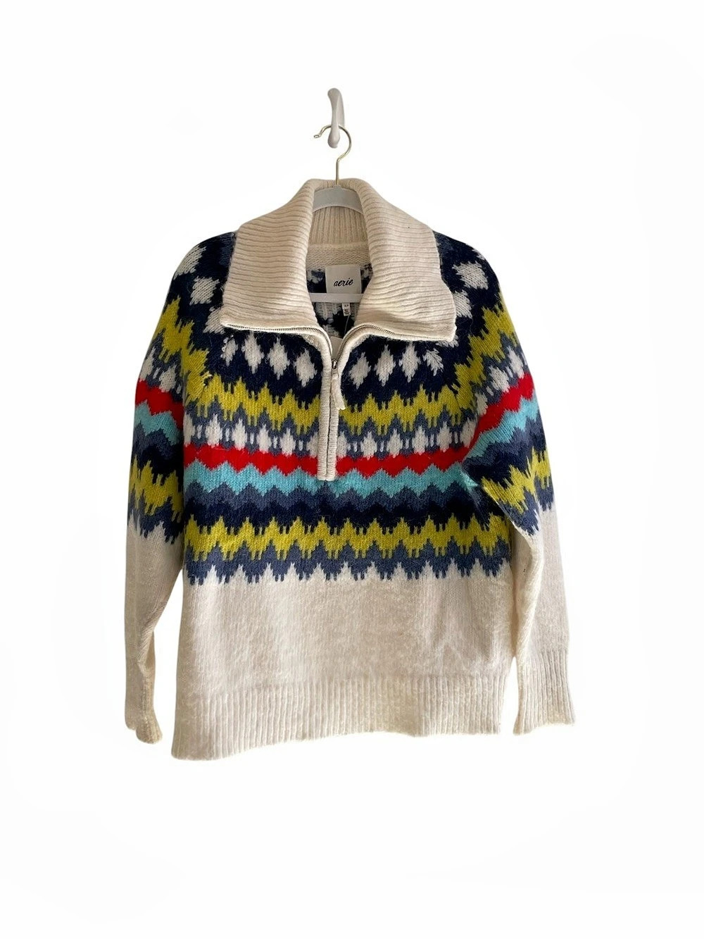 Aerie Fairisle Quarter Zip Sweater Size Small